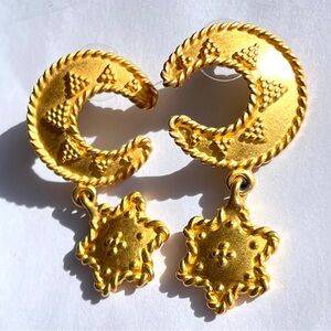 Vintage Gold Plated Anne Klein Crescent Moon and Star Dangle Earrings